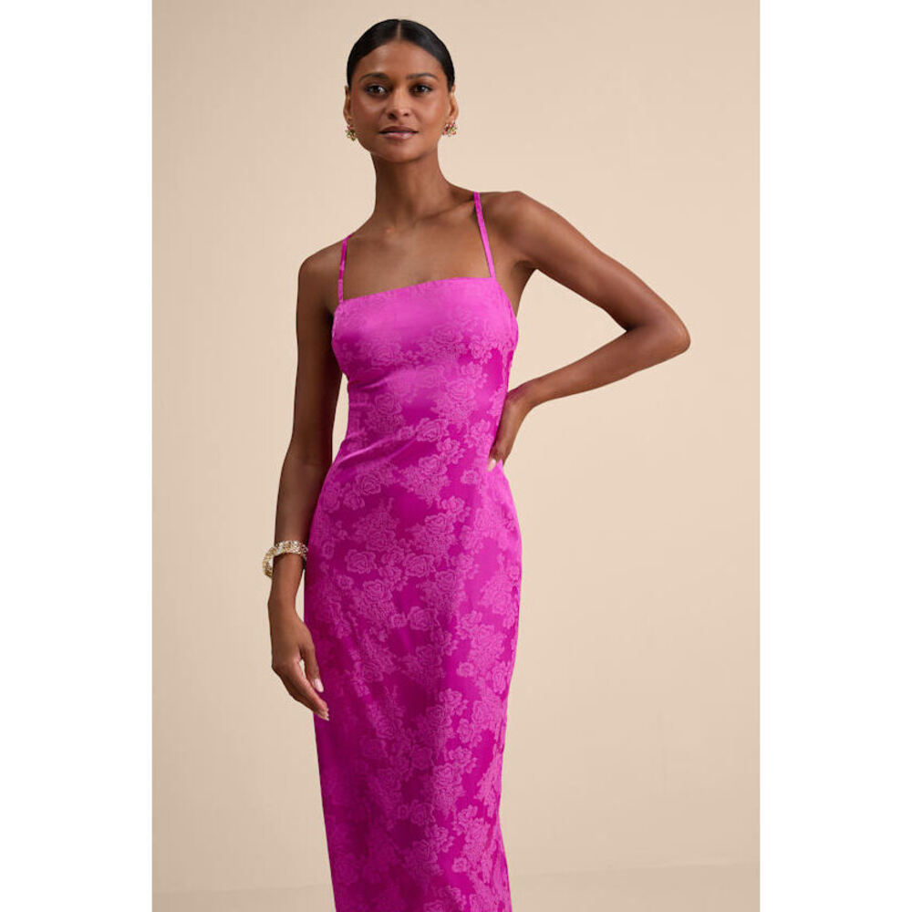 Lulus Merrion Magenta Satin Lace-up Maxi Dress Pink - Size S